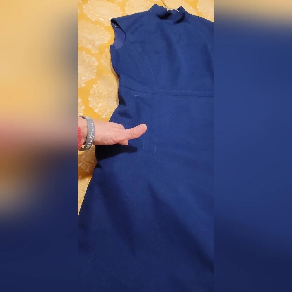 Vtg 60s YOUTHCRAFT Two Piece Dress Coat & Dress Set Womens Sz 12 NavBlue Chevron - Picture 8 of 16